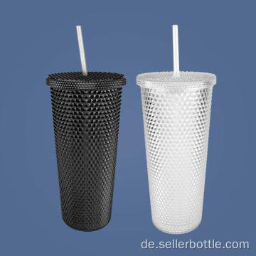 650 ml Diamant-Doppelschicht-Plastikbecher mit Stroh